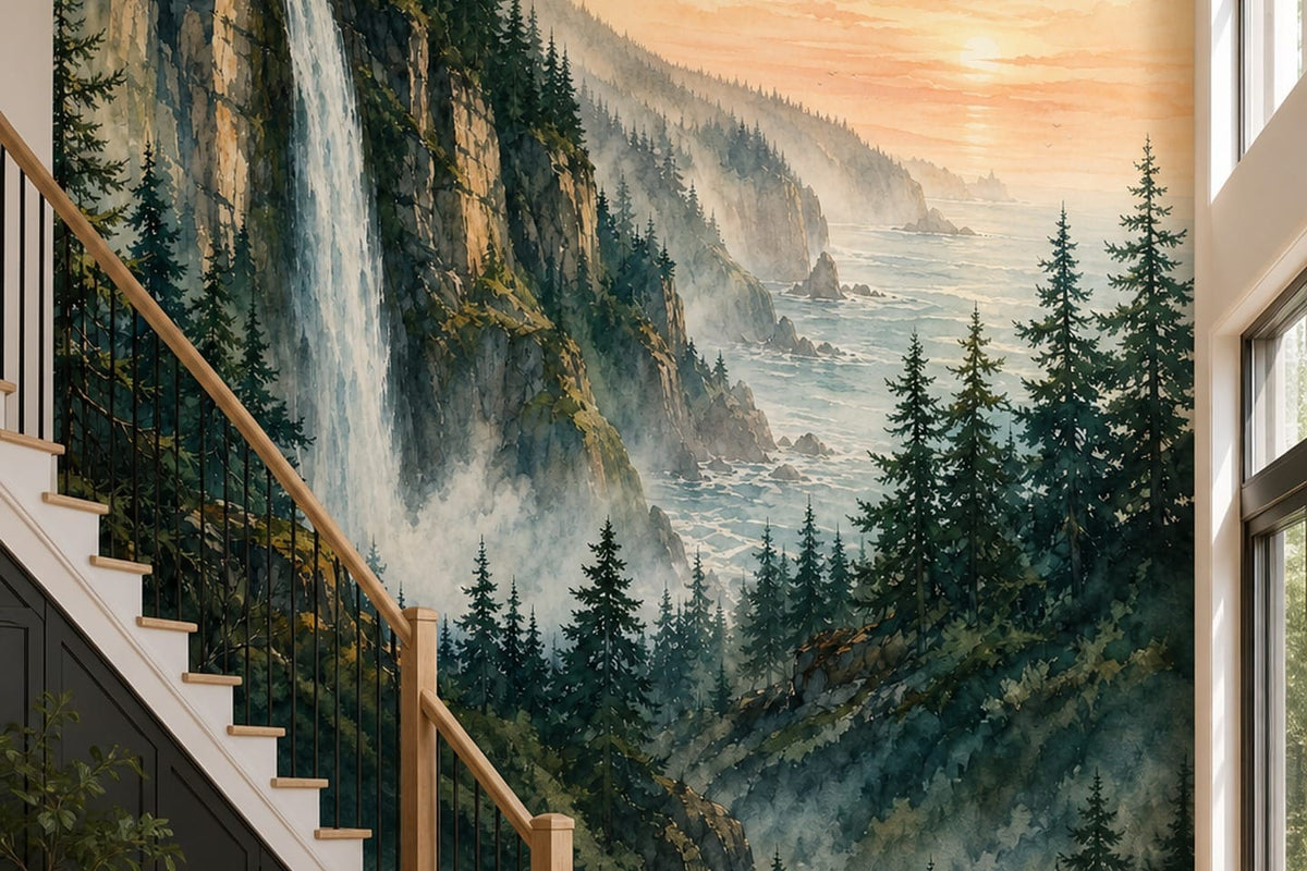 Teal Cascade Wallpaper Mural product view