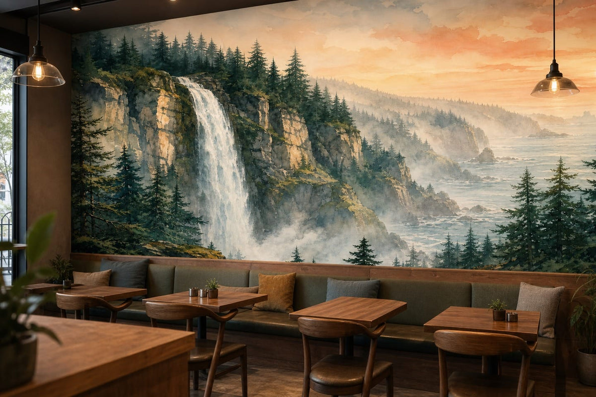 Teal Cascade Wallpaper Mural product view