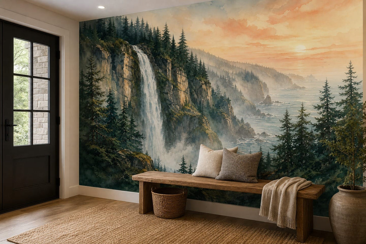 Teal Cascade Wallpaper Mural product view