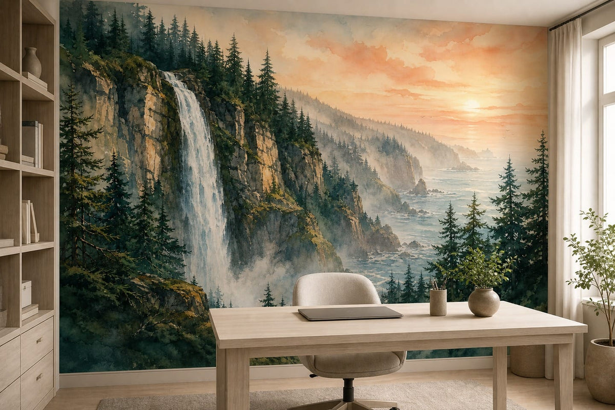 Teal Cascade Wallpaper Mural product view