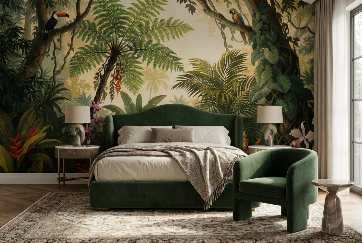 Moss Teal Botanical Tropical Rainforest Wallpaper Mural scene image
