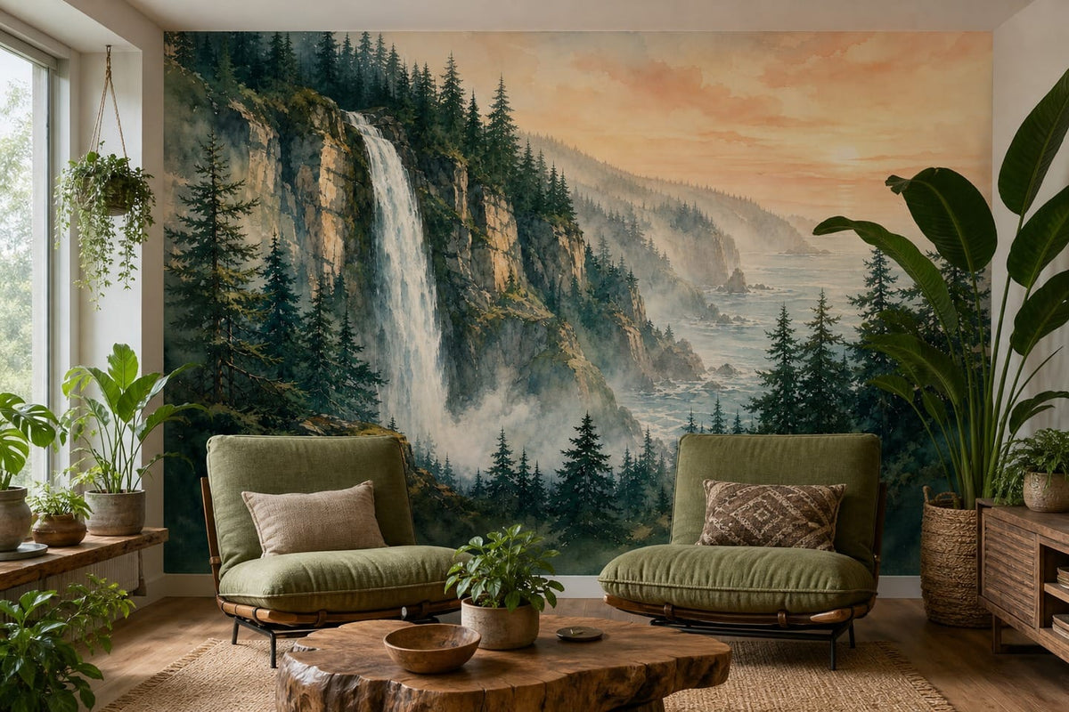 Teal Cascade Wallpaper Mural product view
