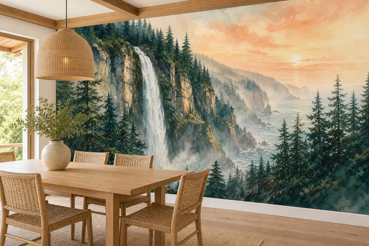 Teal Cascade Wallpaper Mural product view