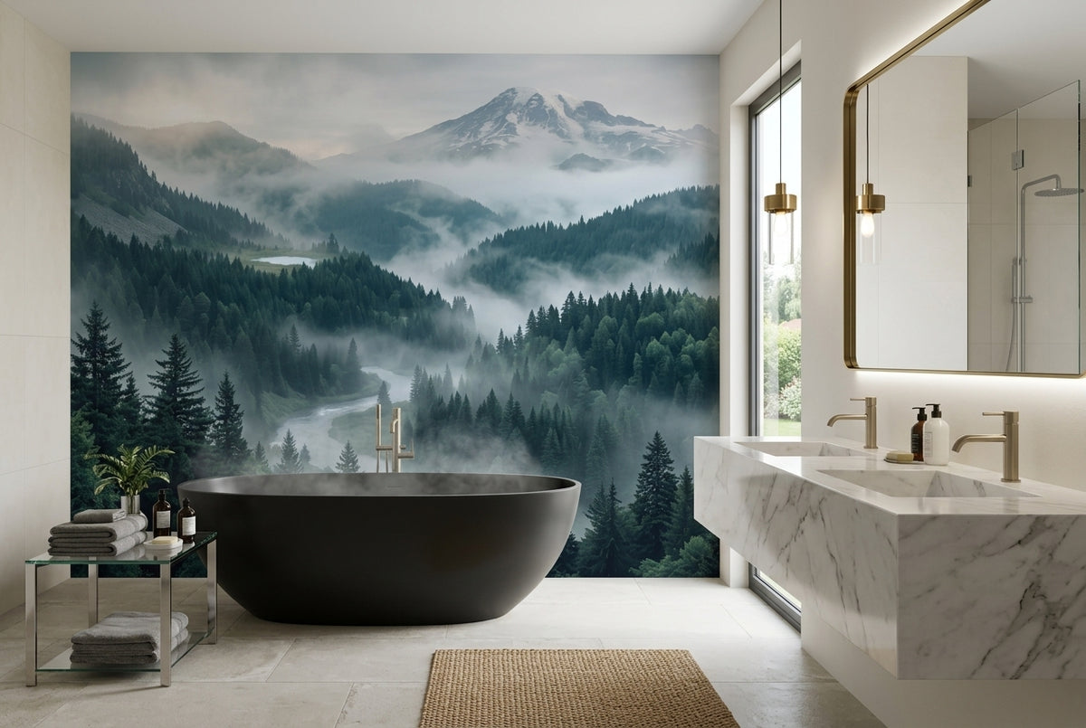 teal forest wallpaper mural custom self adhesive bathroom removable non woven vinyl