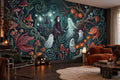 Teal Ghost Garden Halloween Wallpaper Mural
