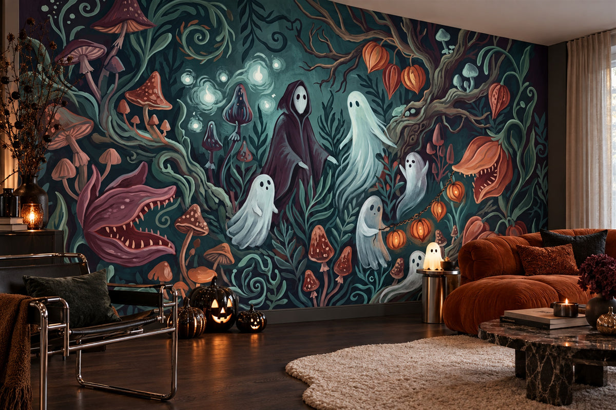 teal ghosts living room custom self adhesive removable non woven vinyl wallpaper mural