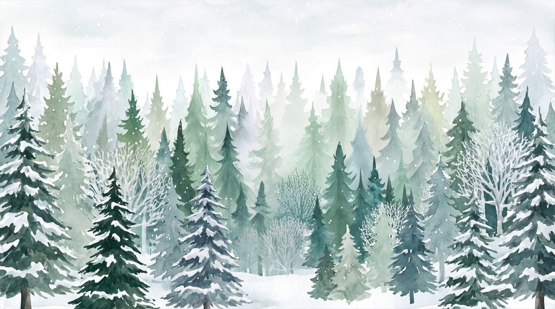Deep Teal Warm Nordic Winter Forest Wallpaper Mural in teal