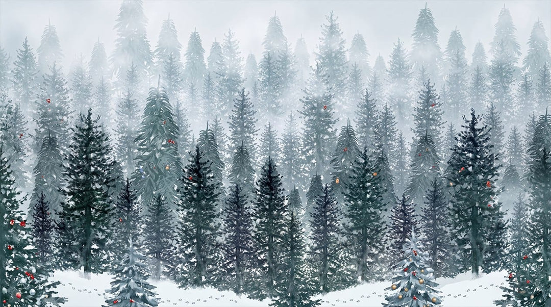 Teal Gray Tranquil Nordic Winter Forest Wallpaper Mural in teal