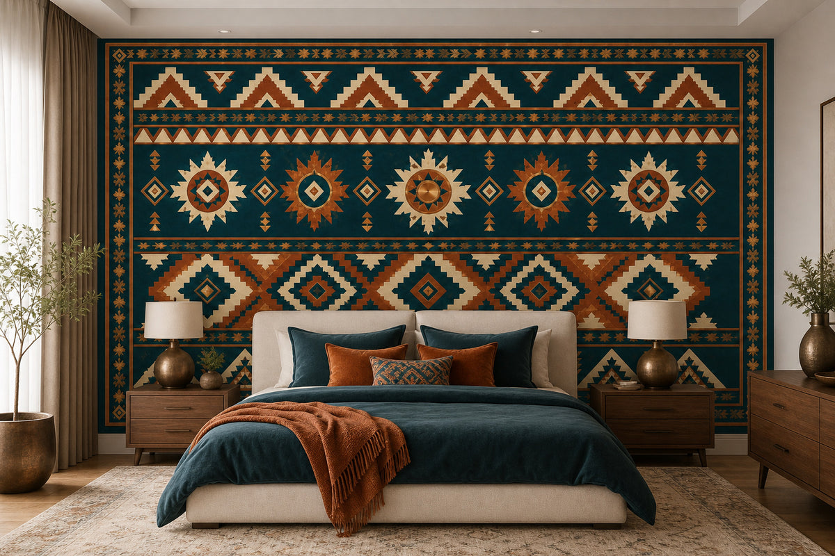 Teal Aztec Wallpaper Mural product view