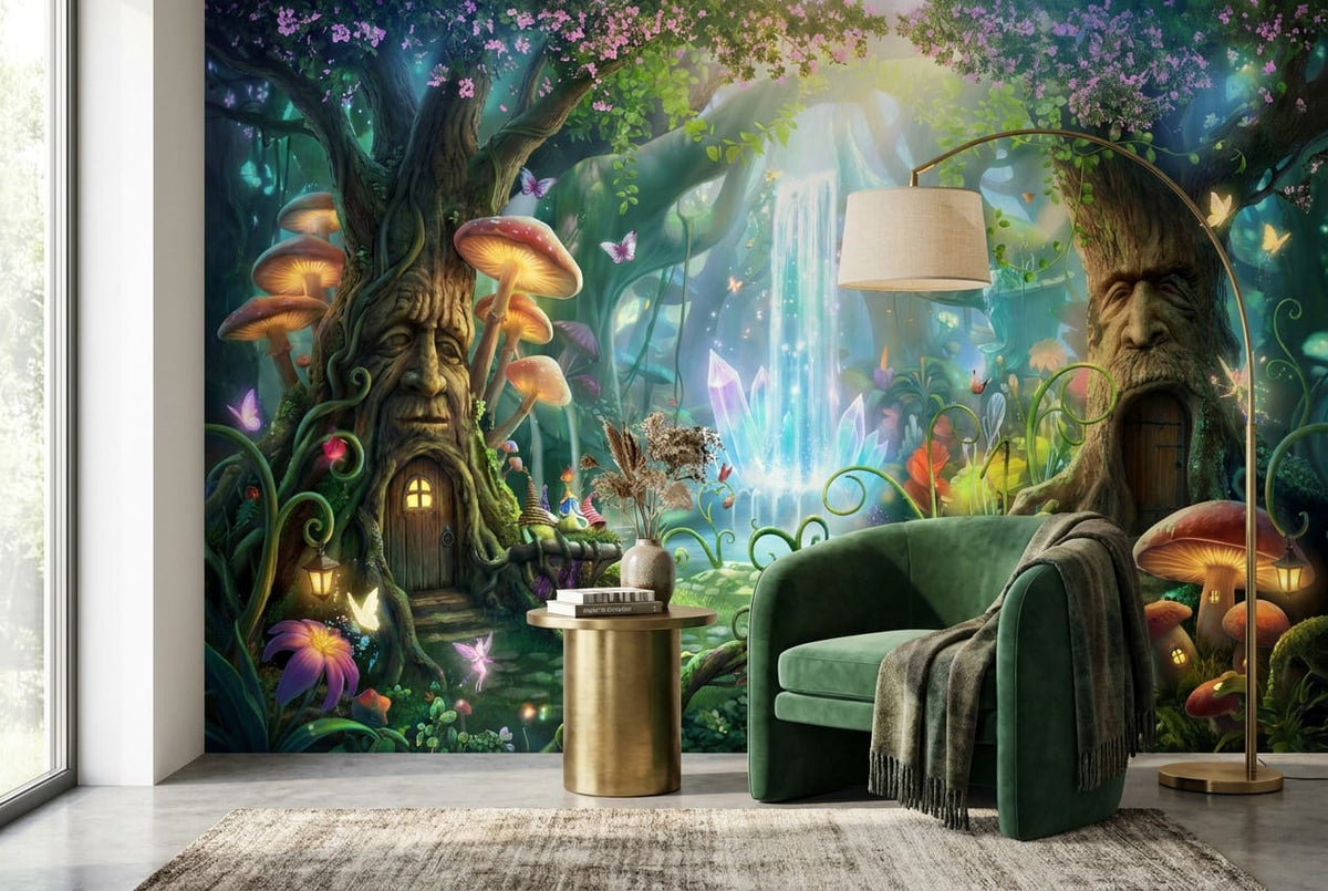 Enchanted Crystal Waterfall Forest Wallpaper Mural