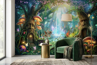 Enchanted Crystal Waterfall Forest Wallpaper Mural