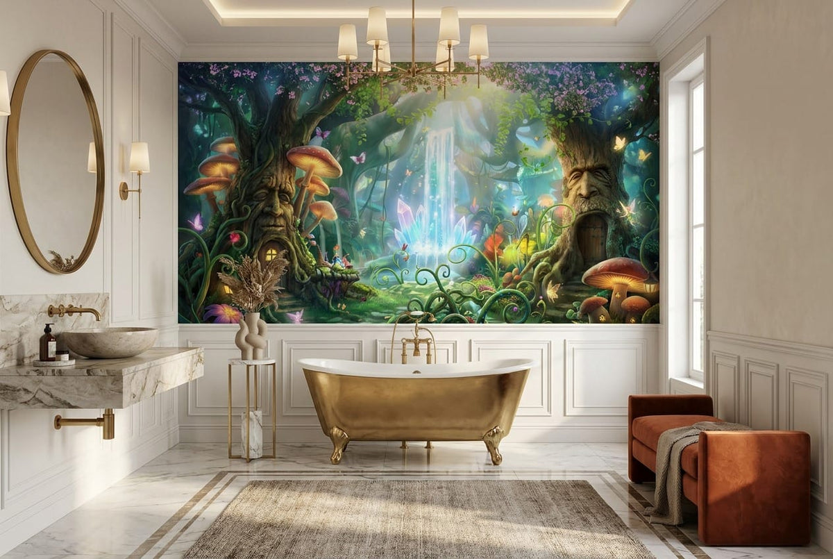Enchanted Crystal Waterfall Forest Wallpaper Mural