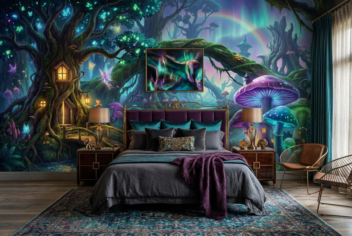 Enchanted Mushroom Village Fantasy Wallpaper Mural