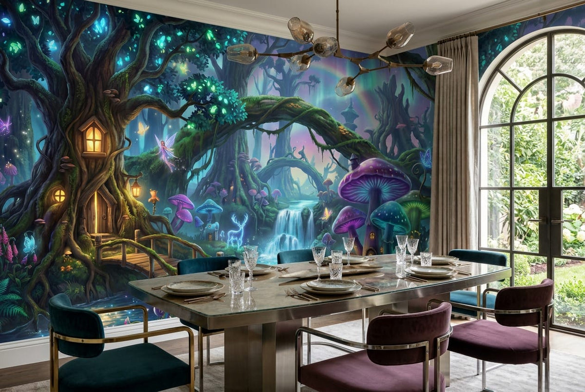 Enchanted Mushroom Village Fantasy Wallpaper Mural