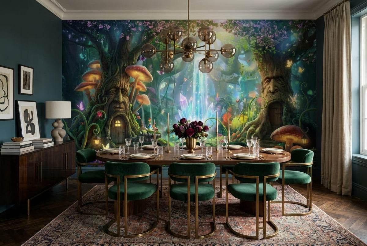 Enchanted Crystal Waterfall Forest Wallpaper Mural
