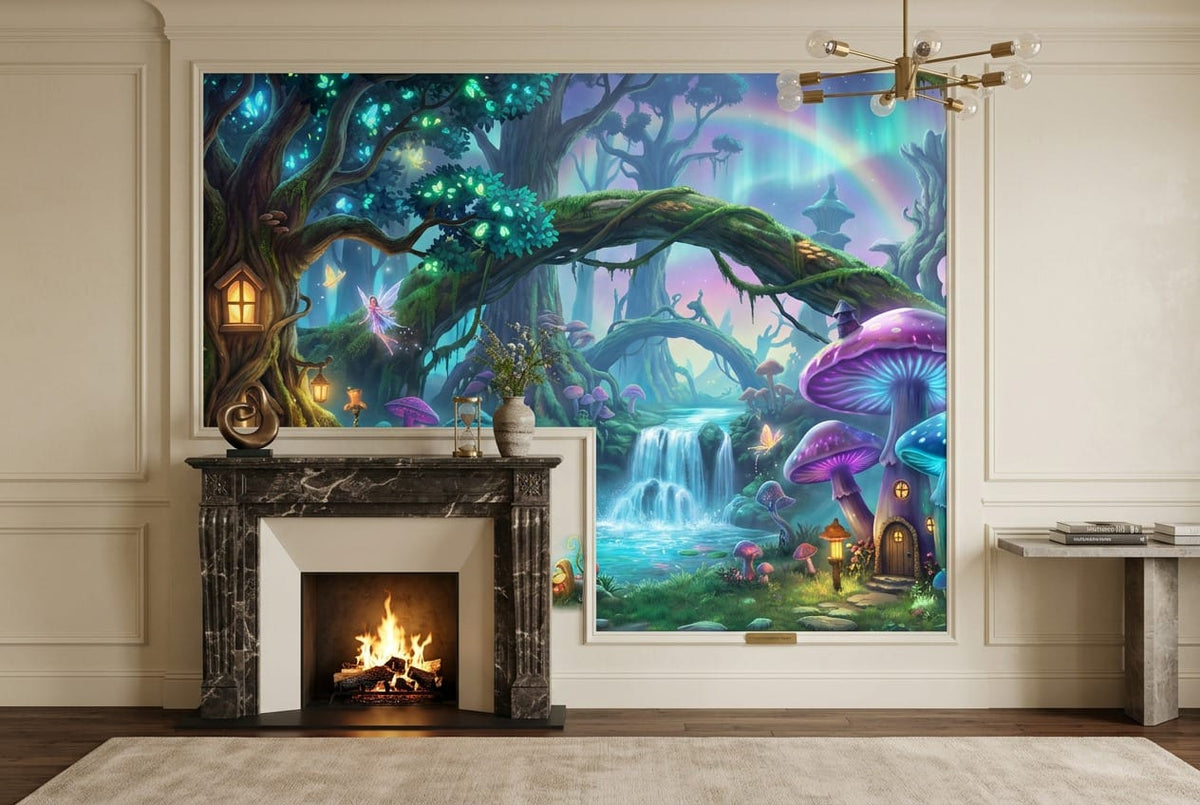 Enchanted Mushroom Village Fantasy Wallpaper Mural