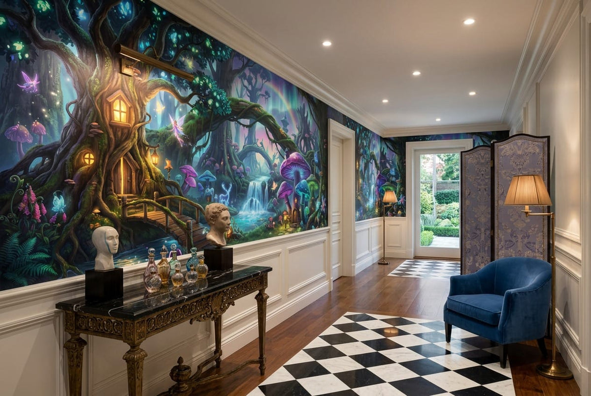Enchanted Mushroom Village Fantasy Wallpaper Mural
