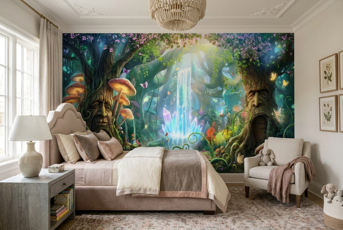 Enchanted Crystal Waterfall Forest Wallpaper Mural