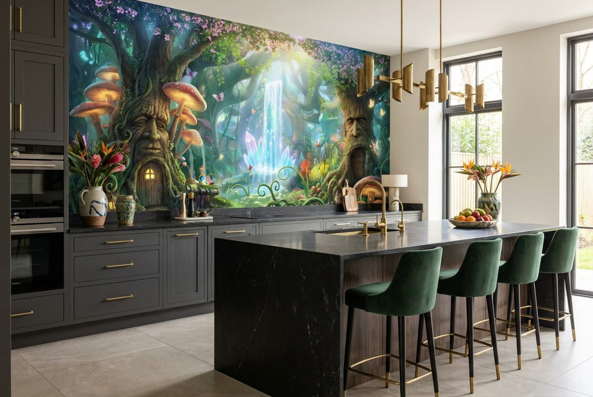 Enchanted Crystal Waterfall Forest Wallpaper Mural