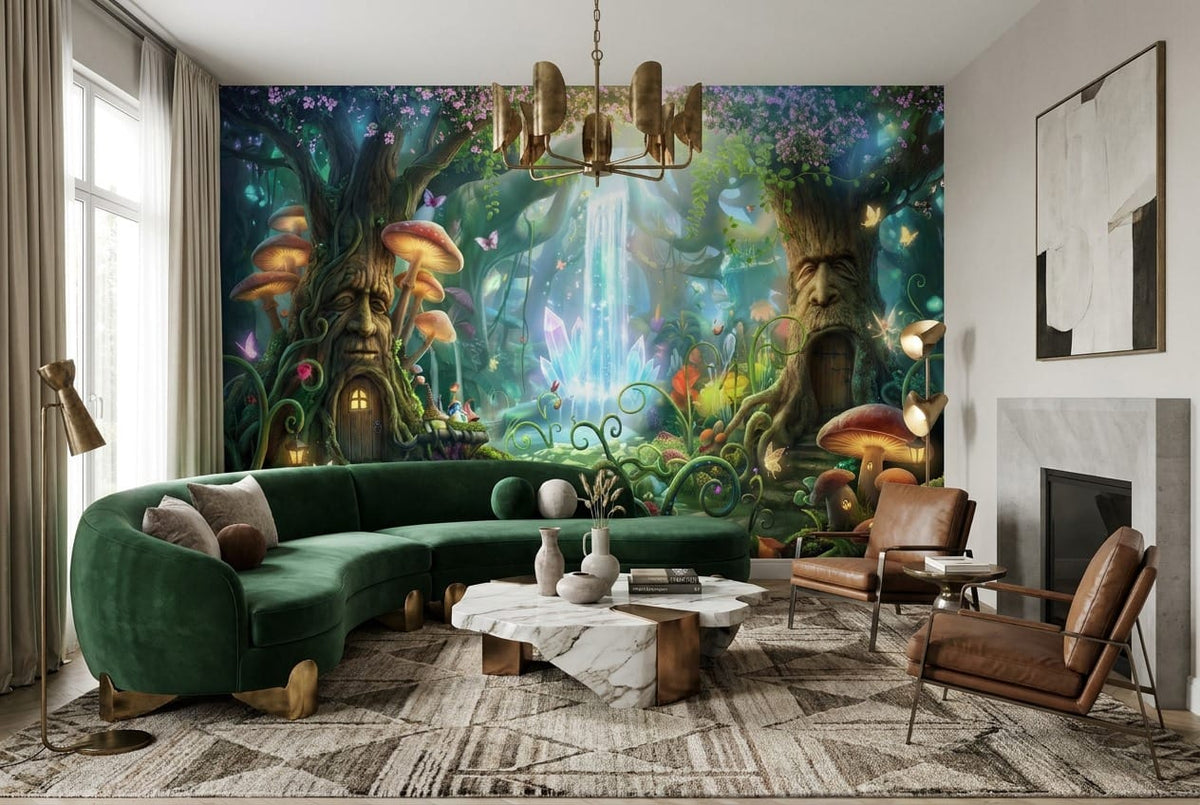 Enchanted Crystal Waterfall Forest Wallpaper Mural