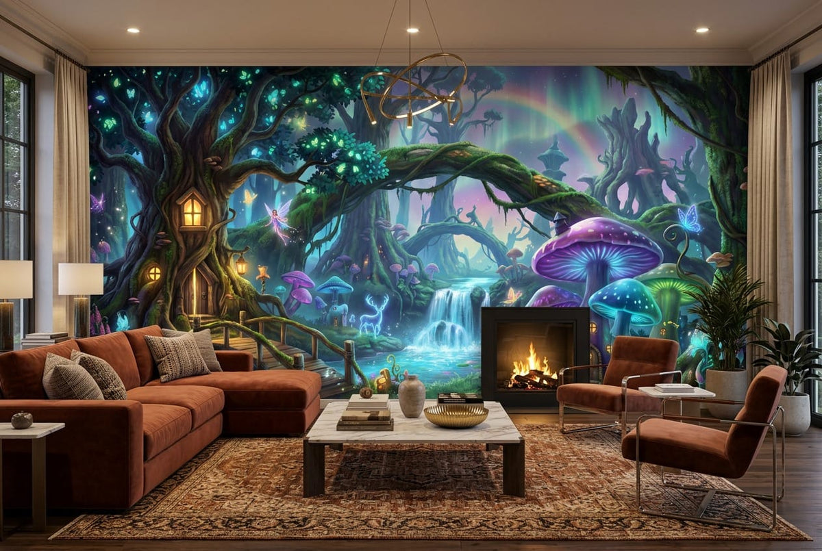 Enchanted Mushroom Village Fantasy Wallpaper Mural