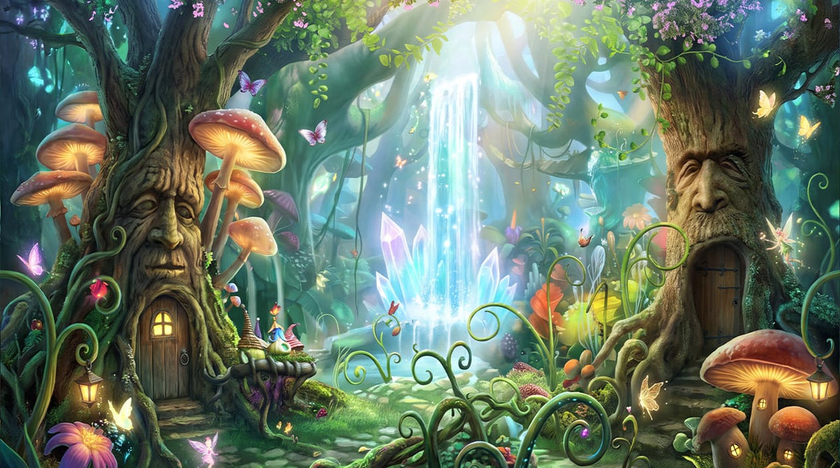 Enchanted Crystal Waterfall Forest Wallpaper Mural