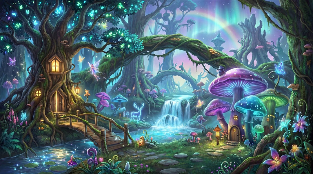 Enchanted Mushroom Village Fantasy Wallpaper Mural