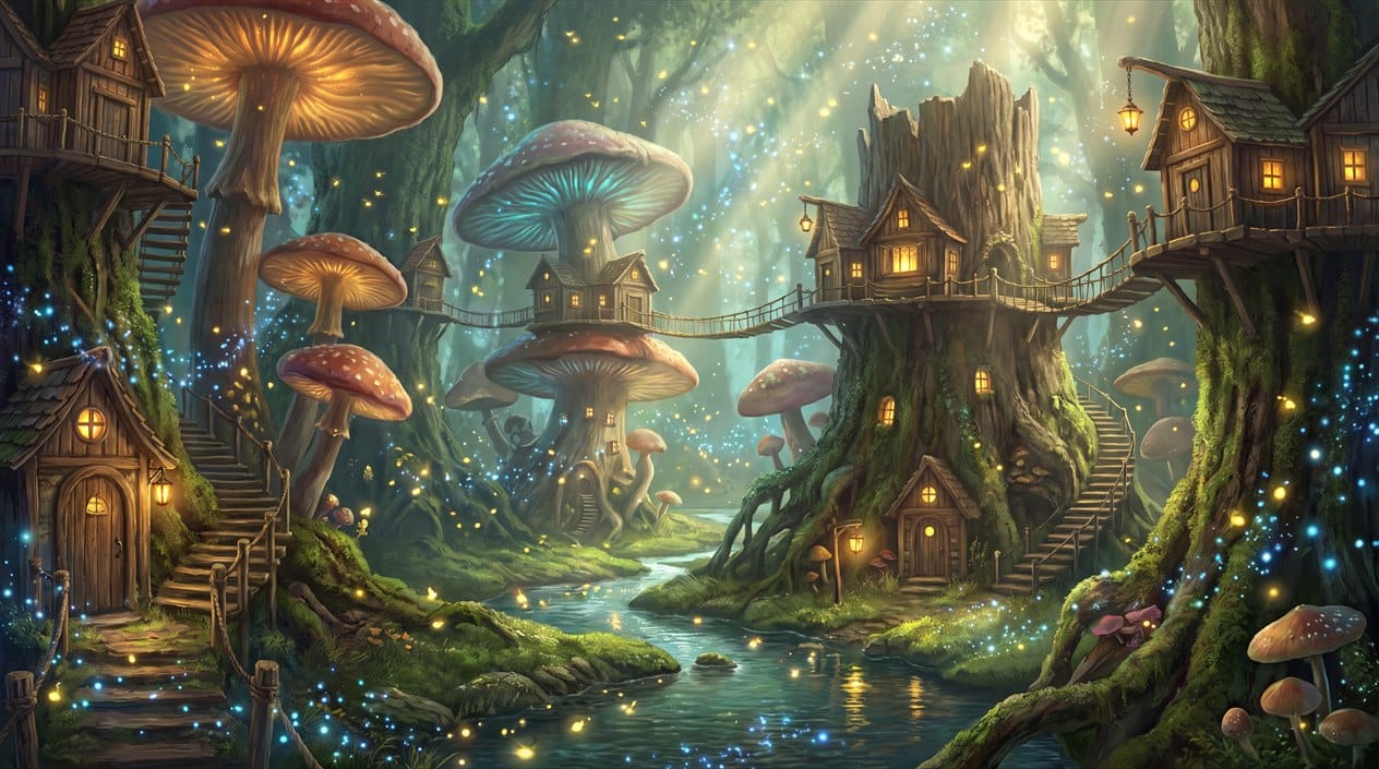 Enchanted Woodland Treehouse Wallpaper Mural