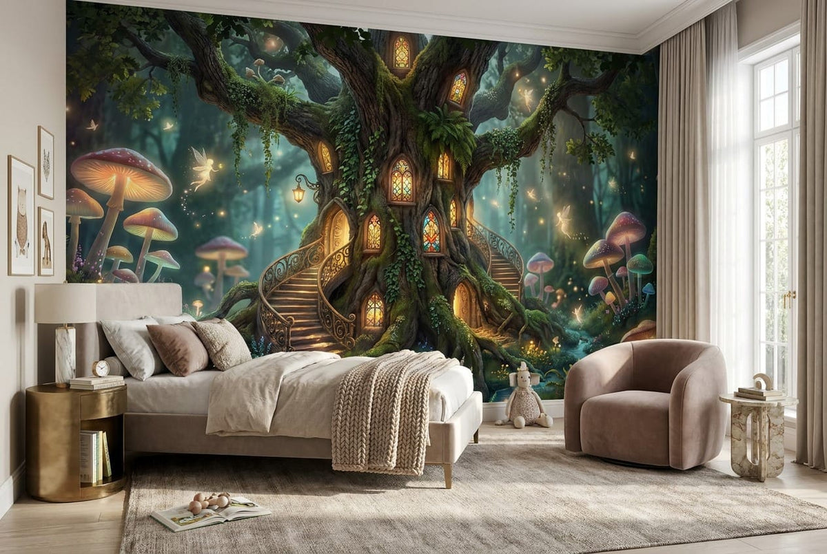 Magical Fairy Treehouse Forest Wallpaper Mural