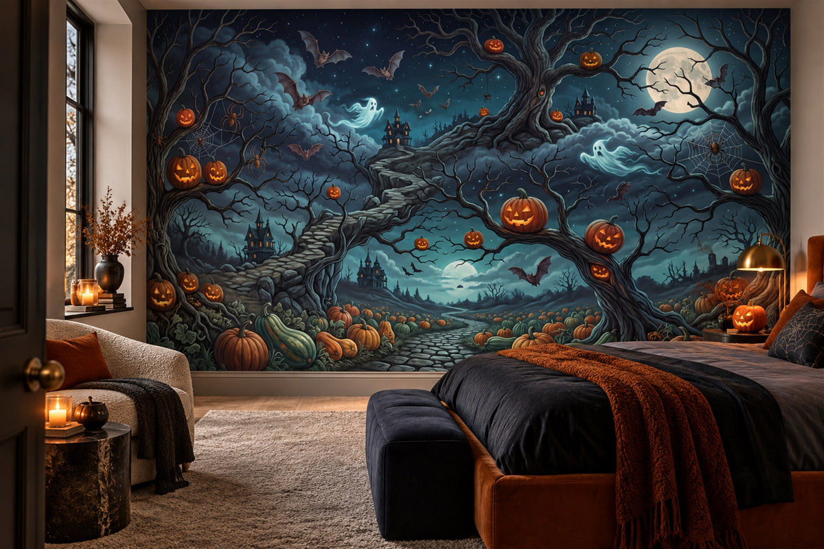 teal pumpkins custom peel and stick wallpaper mural bedroom removable non woven vinyl