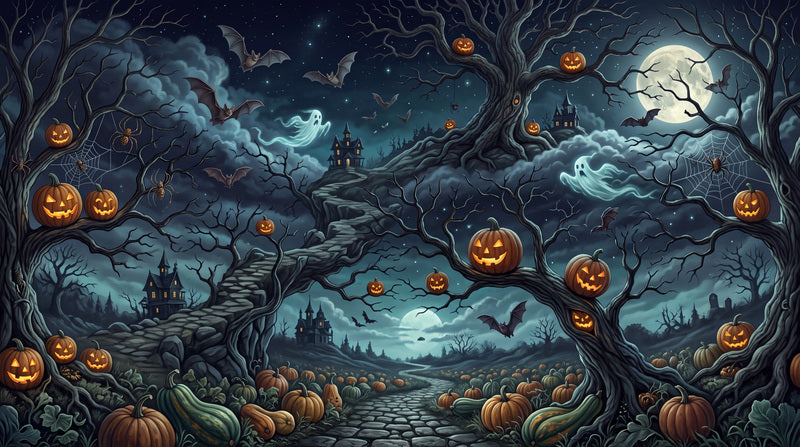 Teal Night Landscape Halloween Wallpaper Mural