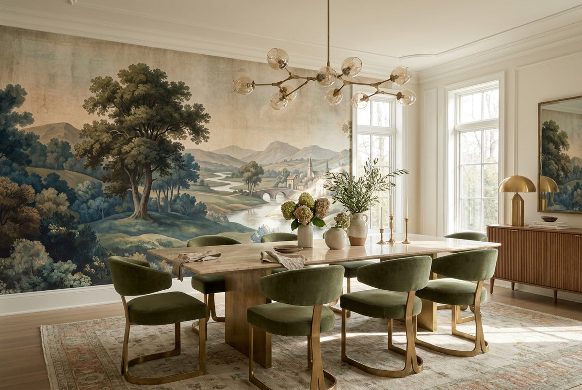 teal river village wallpaper mural custom stick on dining removable non woven vinyl