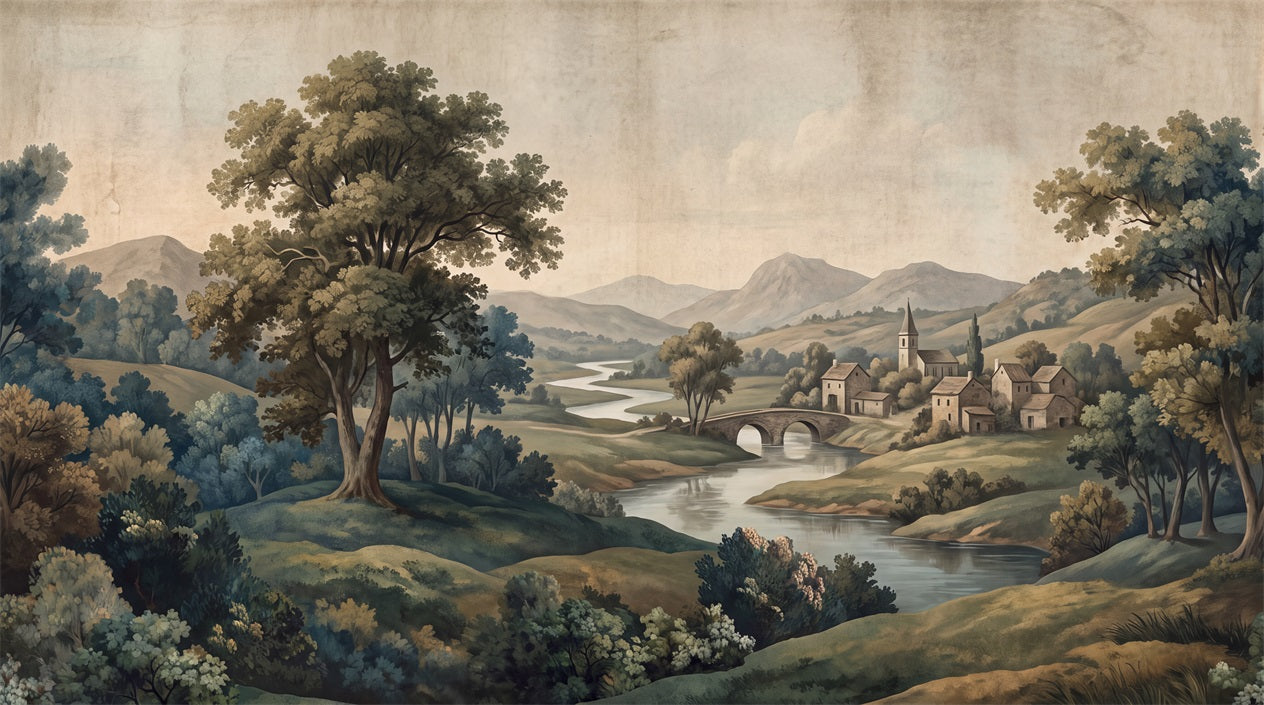 Green Village River Valley Wallpaper Mural