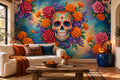 Blue Sugar Skull Halloween Wallpaper Mural