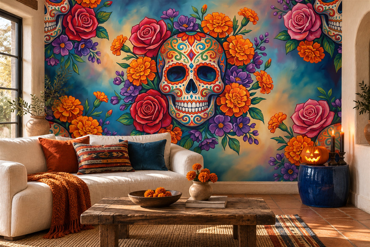 teal skull custom peel and stick wallpaper mural living room removable non woven vinyl