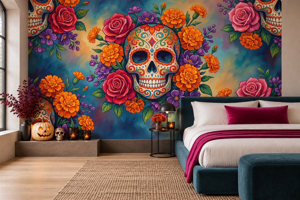 teal skull wallpaper mural bedroom custom removable non woven vinyl self adhesive