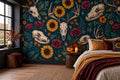 Teal Animal Skulls Halloween Wallpaper Mural