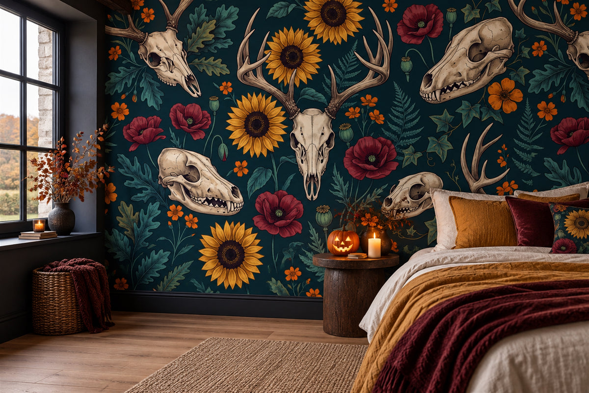 teal skulls bedroom custom self adhesive removable non woven vinyl wallpaper mural