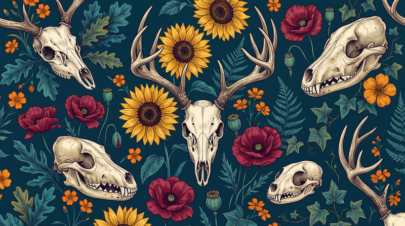 Teal Animal Skulls Halloween Wallpaper Mural