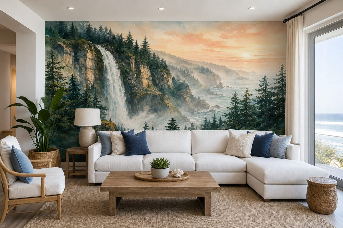 Teal Cascade Wallpaper Mural product view
