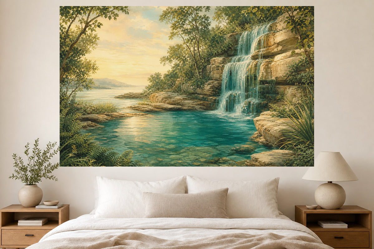 Teal Waterfall Wallpaper Mural product view