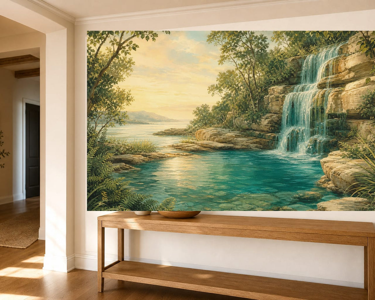 Teal Waterfall Wallpaper Mural product view