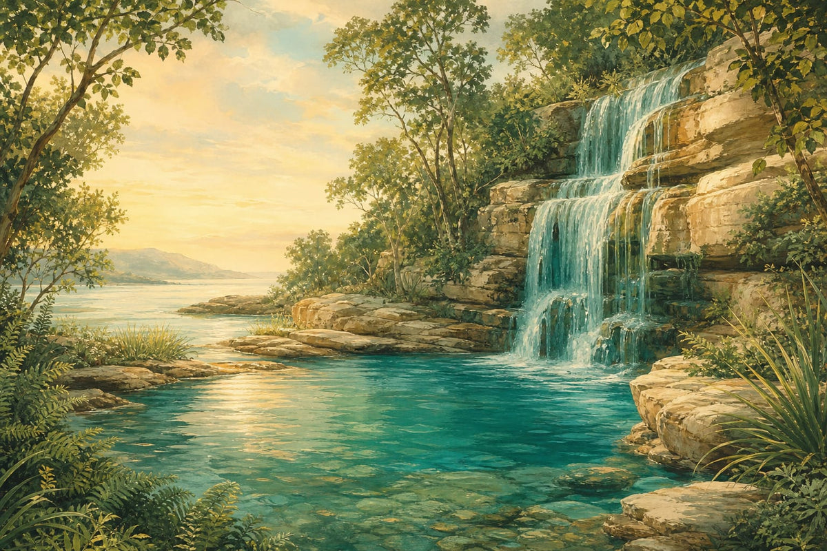 Teal Waterfall Wallpaper Mural product view
