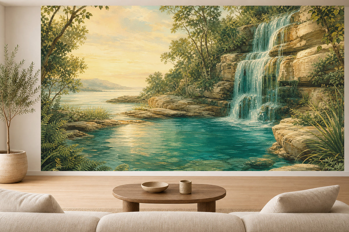 Teal Waterfall Wallpaper Mural product view