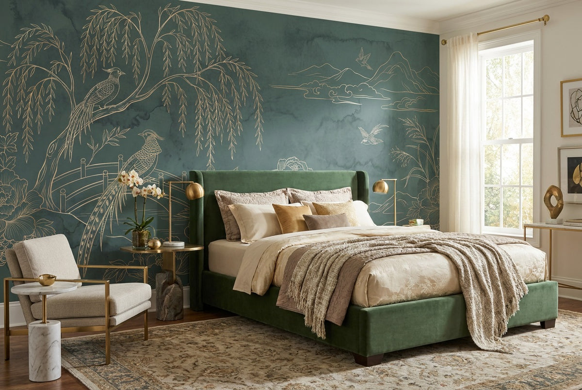 teal willow bedroom custom peel and stick non woven vinyl removable wallpaper mural