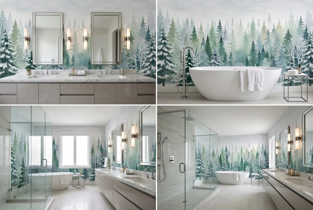 Deep Teal Warm Nordic Winter Forest Wallpaper Mural in teal