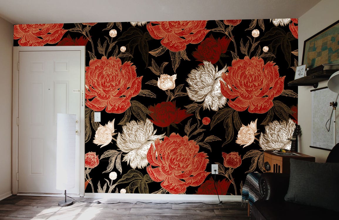 Red and White Wallpaper Mural