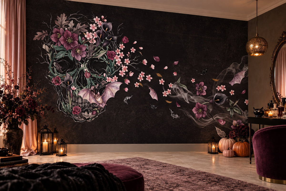 vanity pink skull custom non woven vinyl self adhesive removable wallpaper mural