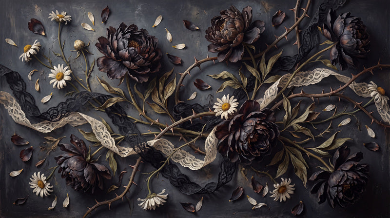Dark Gothic Floral Halloween Wallpaper Mural