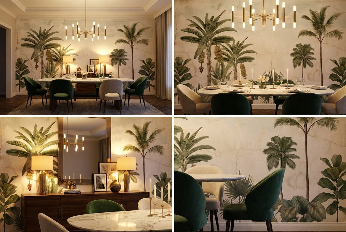 Muted Sage Classical Palm Vintage Jungle Wallpaper Mural in vintage
